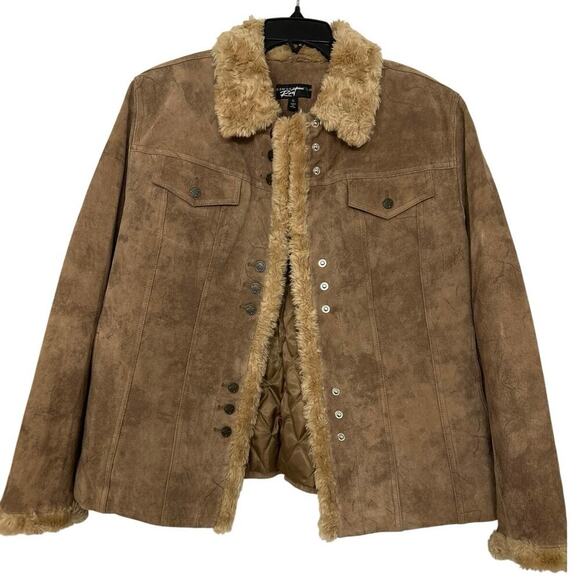 Black Rivet Jackets & Blazers - Black Rivet Brown Suede Leather Jacket Quilted Lined Sherpa Western Trucker XL